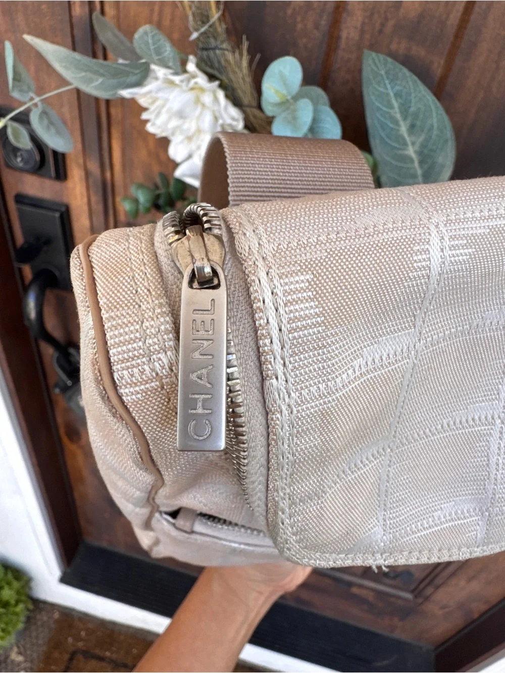 Authentic Vintage Chanel Beige Monogram Nylon Backpack